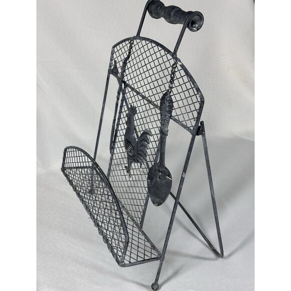 Rustic VTG Metal Rooster Spoon Cookbook Napkins Holder Stand Farmhouse Decor - Picture 5 of 12